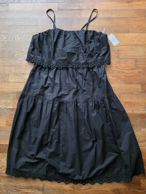 Time and Tru Black Eyelet Trim Mini Dress